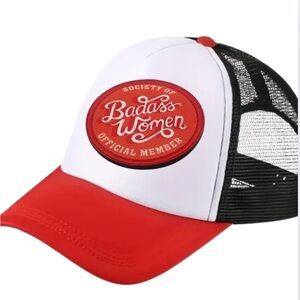 WOMENS OFFICIAL BAD ASS WOMENS CLUB Red and White Trucker Hat